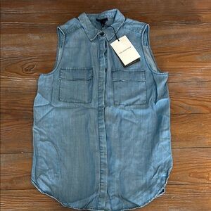 Sleeveless Denim Button-Up Shirt